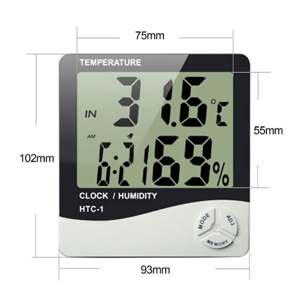 HTC-1 High Precision Large Screen Electronic Indoor Temperature, Humidity Thermometer with Clock Alarm