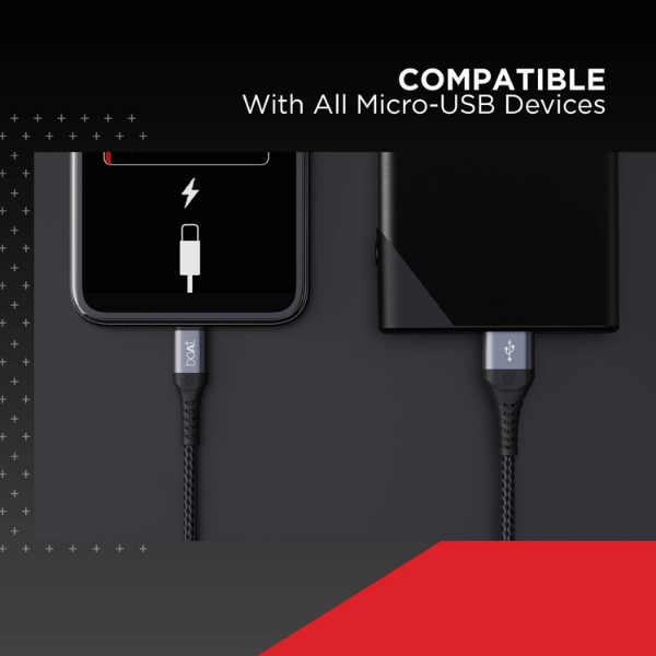 boAt Micro USB 550 Stress Resistant, Tangle-Free, Sturdy Cable with 3A Fast Charging & 480mbps Data Transmission, 10000+ Bends Lifespan and Extended 1.5m Length(Mercurial Black)