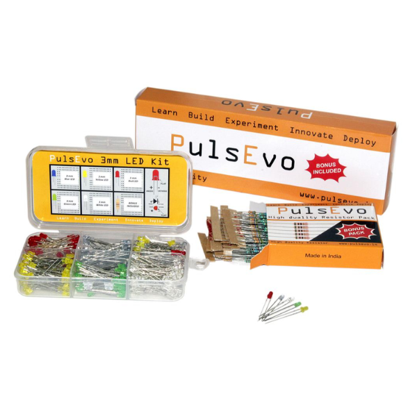 PulsEvo 3mm Diffused LED (300 Pcs) Assortment Kit With Bonus Resistor Pack