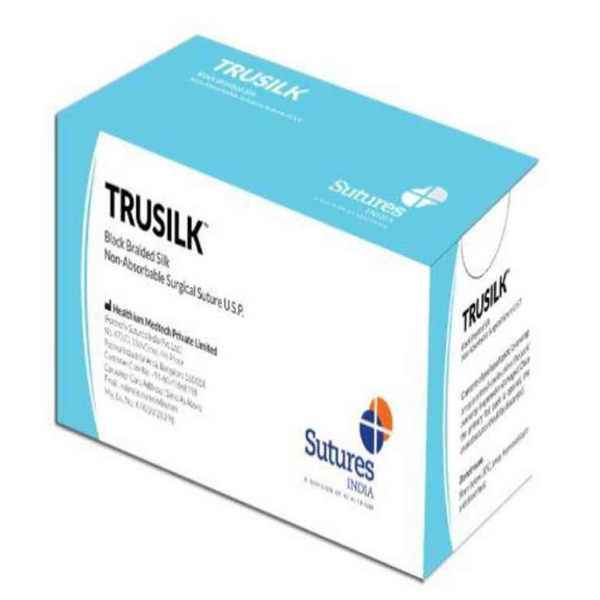 Trusilk 12 Foils 3-0 USP 20mm 1/2 Circle Round Body Black Braided Non-Absorbable Silk Suture Box, SN 5087