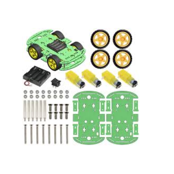 4WD Robotics Chassis With Motors Wheels And Accessories V2.0 (GREEN)