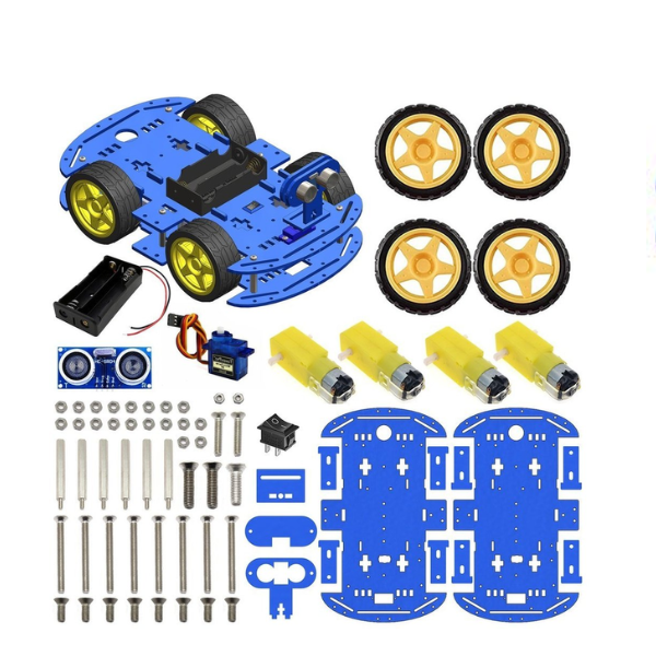4WD Robotics Chassis including Motors, Wheels & 18650 Battery Holder V2.0 (BLUE)